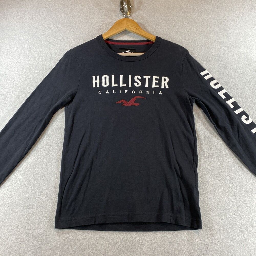 Hollister California Men’s XXS Black Long Sleeve Logo Graphic T-Shirt